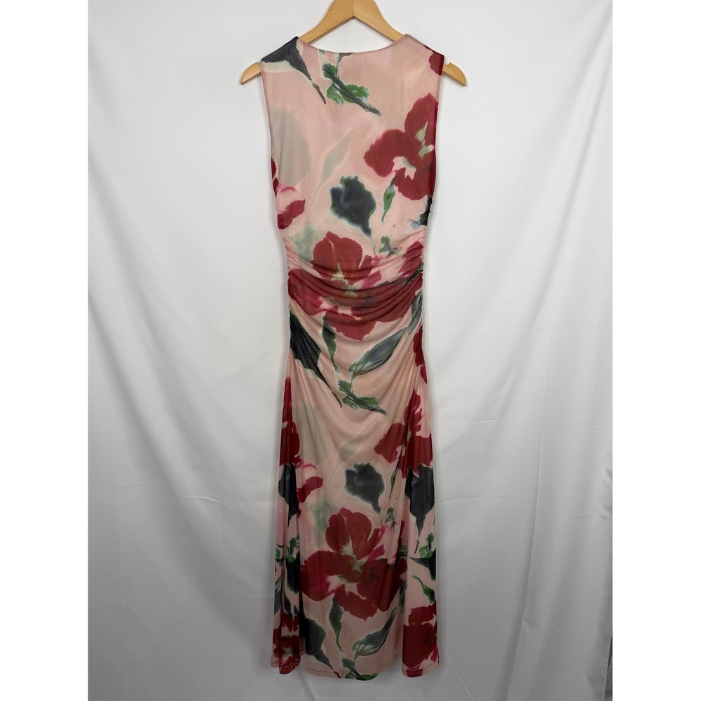 Minkpink Abella Mesh Midi Dress Red Floral Ruched Bodycon Size M NWT - Picture 2 of 8